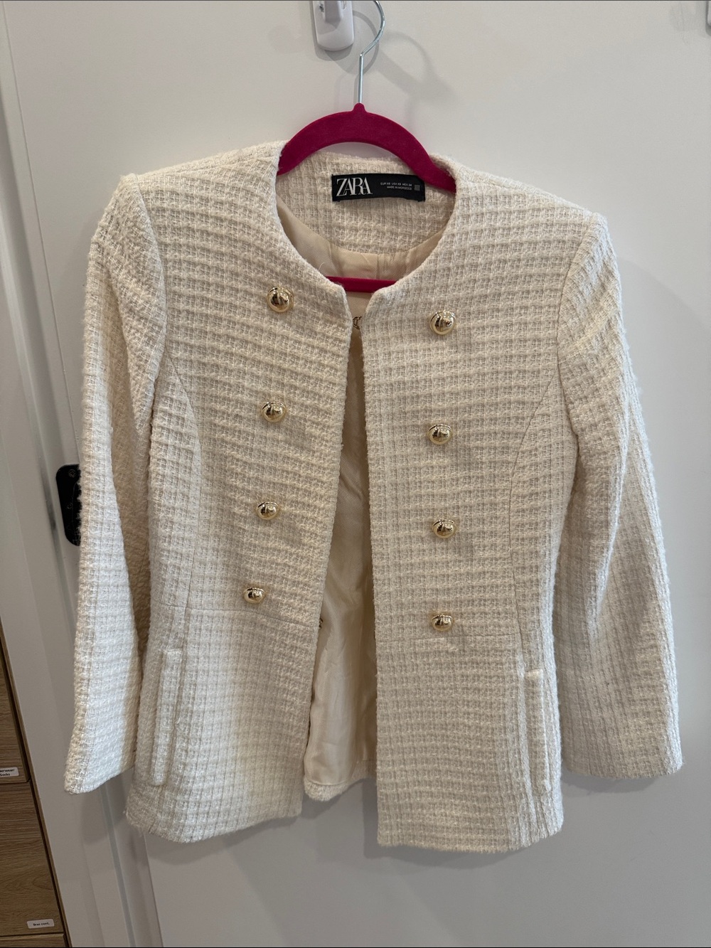 Zara Cream Textured Double-Breasted Blazer with Gold Buttons